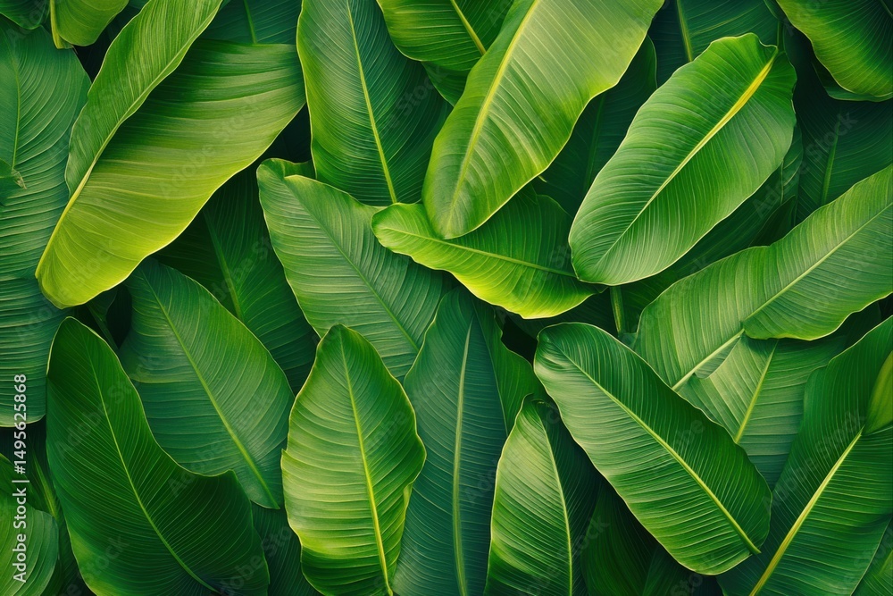 Fototapeta premium Lush green leaves pattern, perfect for nature themed designs, backgrounds, and botanical illustrations.