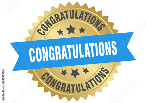 congratulations. congratulations round blue and gold label isolated on transparent background