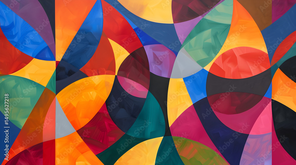 Obraz premium Abstract painting featuring overlapping colorful shapes in a dynamic and vibrant composition style