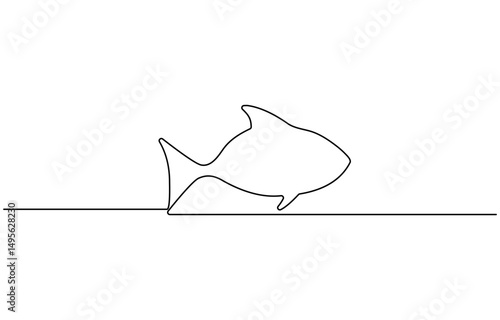 Salmon fish in One continuous line drawing. Fresh seafood in linear sketch style, Fish line background. One continuous line drawing of fish. Vector illustration. Fish symbol.