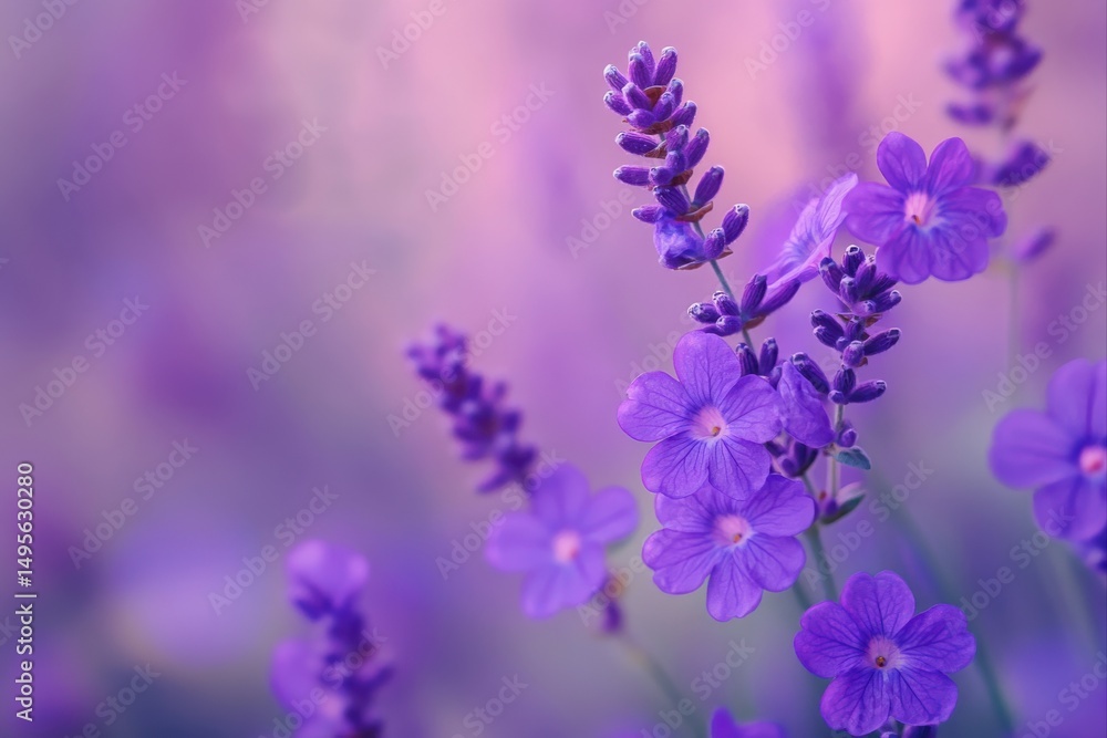 Fototapeta premium Blooming lavender flowers in a field, botanical and aromatherapy uses.