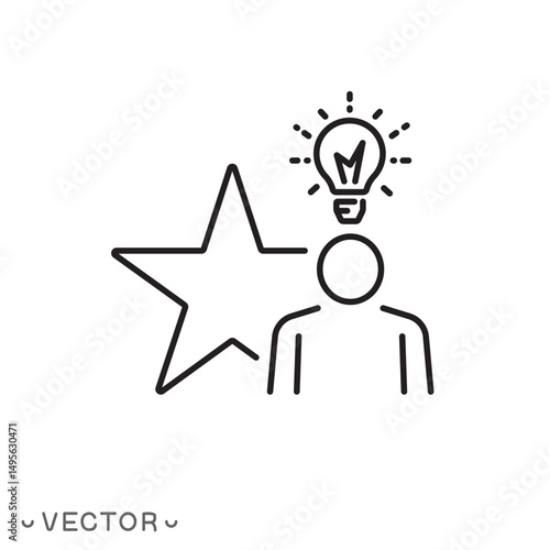 human talent and knowledge icon, best employee or creative concept, thin line symbol isolated on white background, editable stroke  eps 10 vector illustration