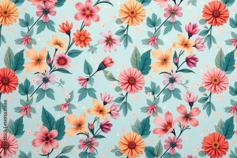 Obraz premium Small scale repeating floral motif, pastel hues, bud, delicate
