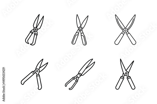 garden shears line art vector illustration