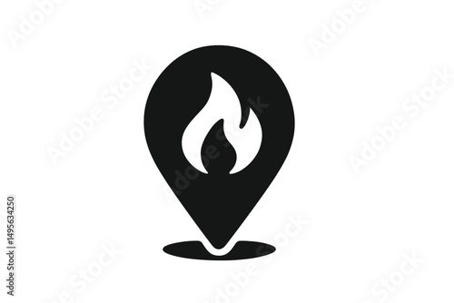 Location pin featuring flames symbolizing fire or emergency services in a modern design for maps and navigation