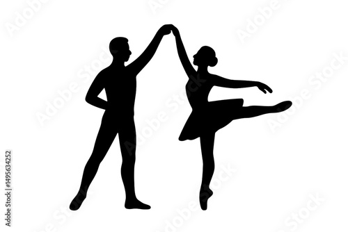 Dance partnership featuring a male and female dancer in a graceful pose against a minimalist background