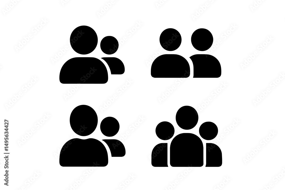 Silhouettes of diverse groups of people in various formations representing social connection and interaction Silhouettes of diverse groups of people in various formations representing social connection and interaction