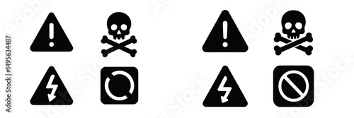 Safety symbols representing warnings, hazards, and precautions for safe handling and usage in various environments