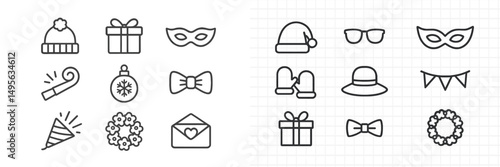 Festive collection of holiday symbols and icons designed for celebration and seasonal festivities