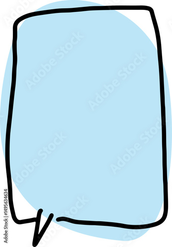 vertical speech bubble with thick black outlines, drawn by hand in careless curves with a rounded blue fill