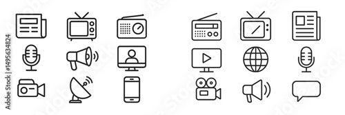 Collection of media icons representing communication methods and technologies