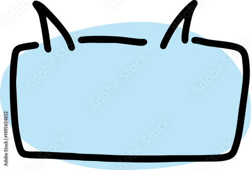 rectangular empty speech bubble with thick black outlines, drawn by hand in careless curves with a rounded blue fill