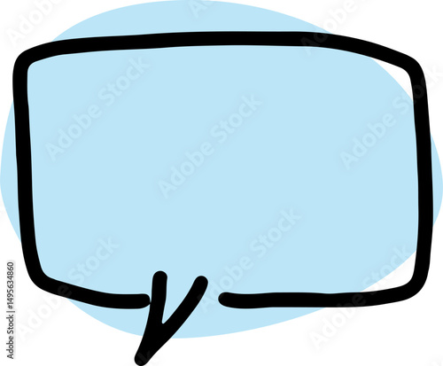 one empty dialog speech bubble with thick black outlines, drawn by hand in careless curves with a rounded blue fill