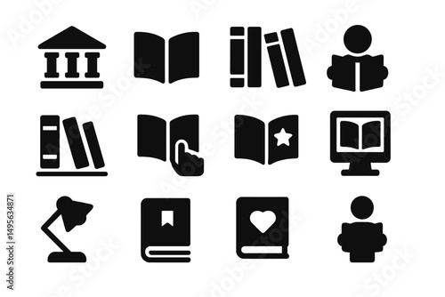 Library icons represent various aspects of reading and studying in a modern educational setting