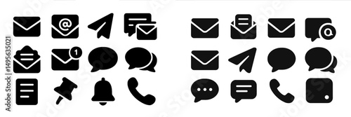 Various communication icons showcasing email, messaging, and notifications in a simple design for digital applications