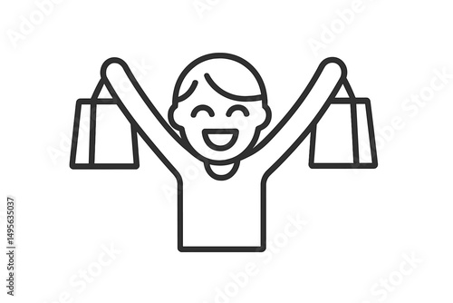 Happy shopper celebrating a successful day of shopping with bags in hand