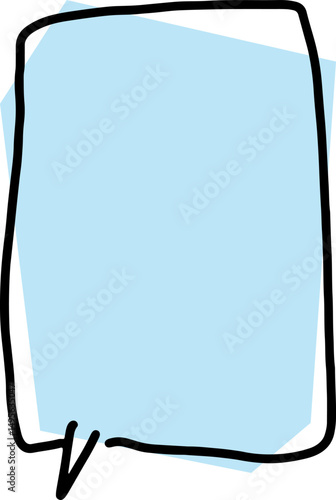 vertical speech bubble with thick black outlines, drawn by hand in careless curves with polygonal blue fill