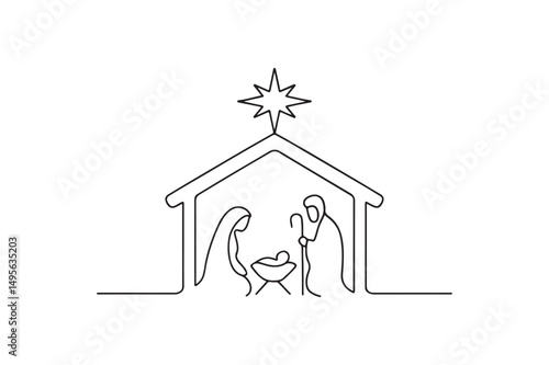 Nativity Scene continuous one line drawing minimalism design