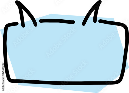 rectangular empty speech bubble with thick black outlines, drawn by hand in careless curves with polygonal blue fill