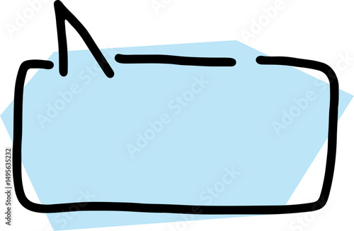 comic empty speech bubble with thick black outlines, drawn by hand in careless curves with polygonal blue fill