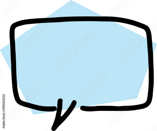 one empty dialog speech bubble with thick black outlines, drawn by hand in careless curves with polygonal blue fill