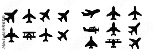 Various airplane silhouettes showcasing different aircraft types against a simple background