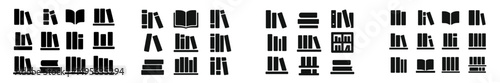 Multiple styles of black and white book icons arranged in a row for design or digital use