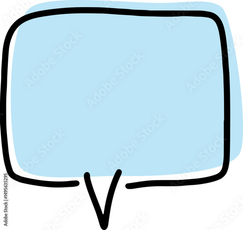 square empty speech bubble with thick black outlines, drawn by hand in careless curves with a rectangular blue fill crookedly positioned