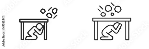 Guidelines for earthquake safety showing people taking cover under furniture during tremors