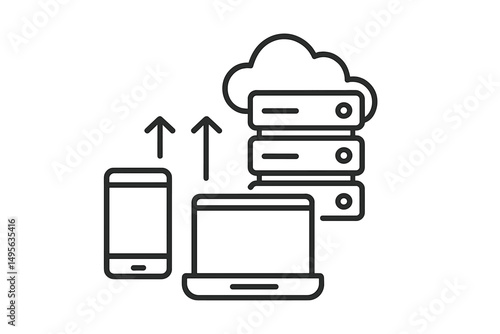 Cloud storage technology connecting smartphone and laptop for data transfer in a digital workspace