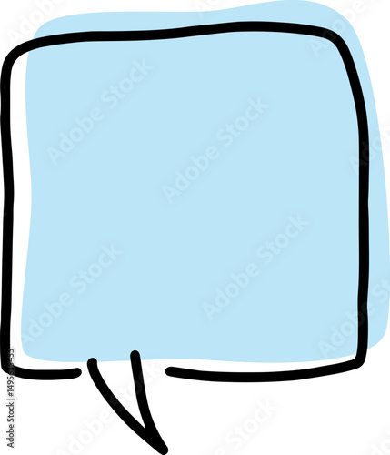 square speech bubble with thick black outlines, drawn by hand in careless curves with a rectangular blue fill crookedly positioned