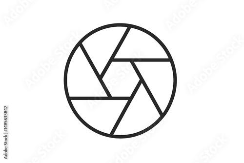 Creative logo design featuring a camera aperture symbol with sleek lines and modern aesthetic