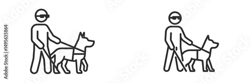 Individuals guiding dogs using harnesses while wearing sunglasses during daylight in a park setting