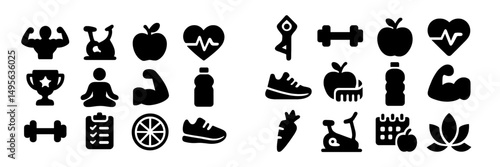 Icons representing fitness, health, and wellness activities in a minimalist style suitable for a modern lifestyle theme