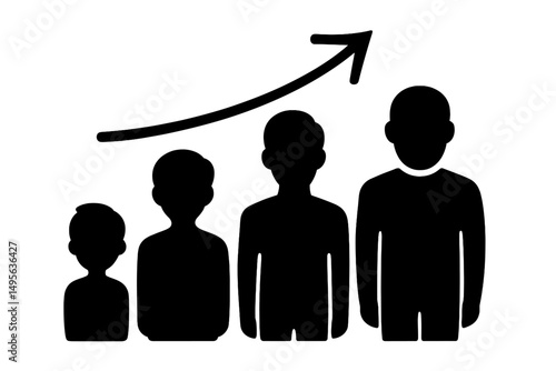 Growth stages of human development illustrated through silhouettes of children and adults showing progression over time