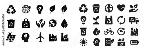 Collection of recycling icons representing sustainability and environmental awareness