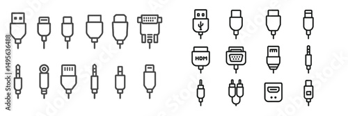 Different types of connectors and cables displayed in a grid format, showcasing various designs and styles for everyday technology use