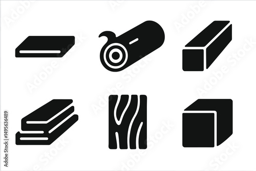 Different types of wooden shapes including planks, logs, and blocks displayed on a white background for design purposes