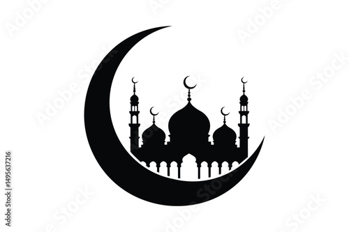 Mosque crescent moon silhouette islamic design