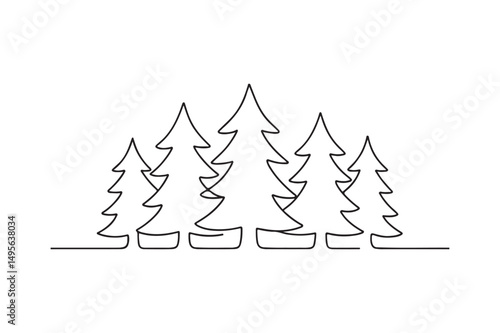 Winter Forest continuous one line drawing minimalism design