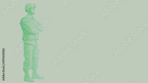 Halftone dot pattern of A soldier wearing a uniform and helmet