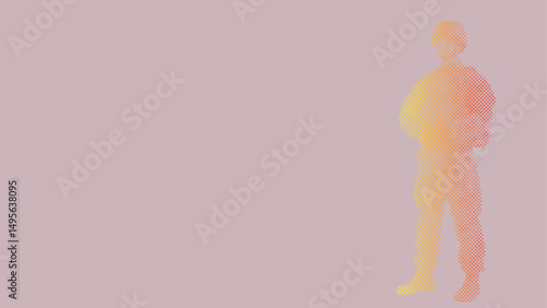 Halftone dot pattern of A soldier wearing a uniform and helmet