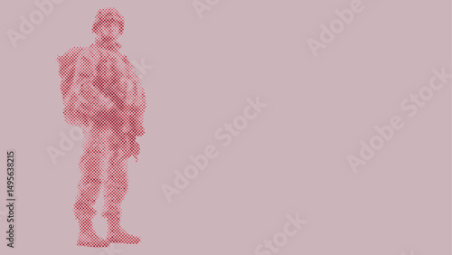Halftone dot pattern of A soldier wearing a uniform and helmet