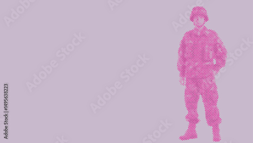 Halftone dot pattern of A soldier wearing a uniform and helmet