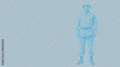 Halftone dot pattern of A soldier wearing a uniform and helmet