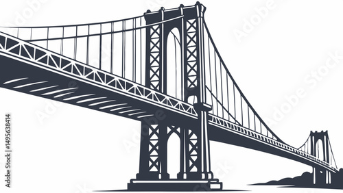 Stylized generic suspension bridge structure vector illustration