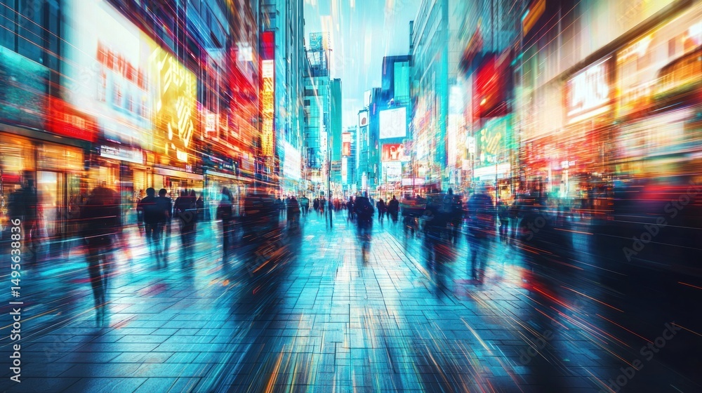 Obraz premium Urban Rush: A Motion Blur Symphony of City Life