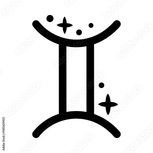 Gemini Zodiac sign doodle - black and white horoscope design for kids. Celestial hand drawn vector illustration in cartoon flat style.