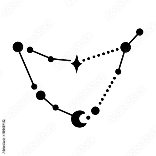 Capricorn Star Constellation - black and white zodiac vector hand drawn illustration