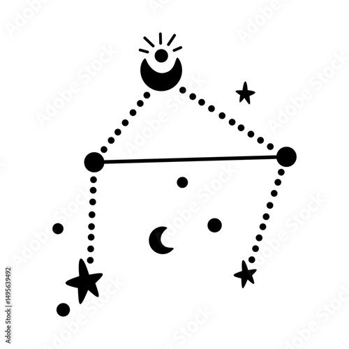 Libra Star Constellation - black and white zodiac vector hand drawn illustration